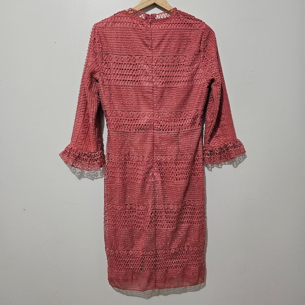 Polagram - Dress Lace Long Sleeve Knee Length Midi Flare - Size M - Blush Pink - Picture 3 of 9